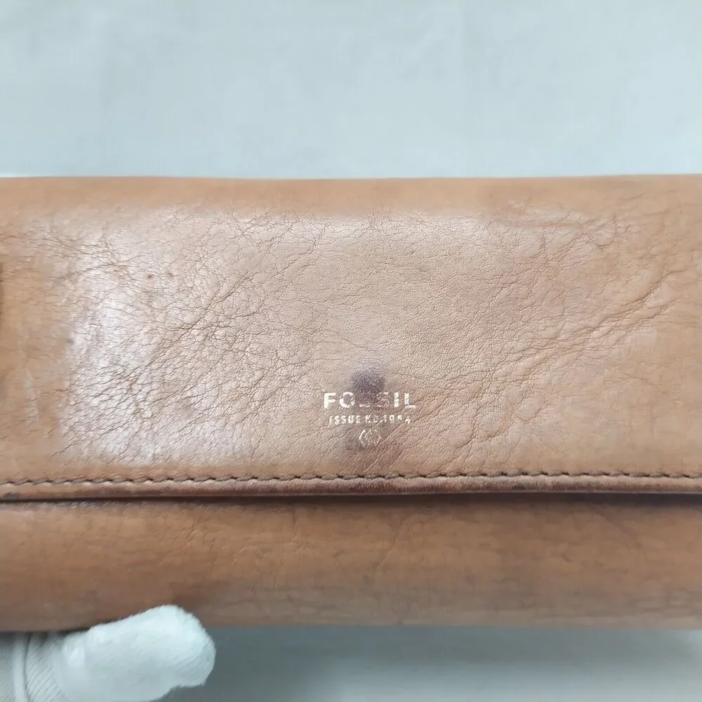 Fossil Brown Leather Credit Card ID Window Trifold Wallet